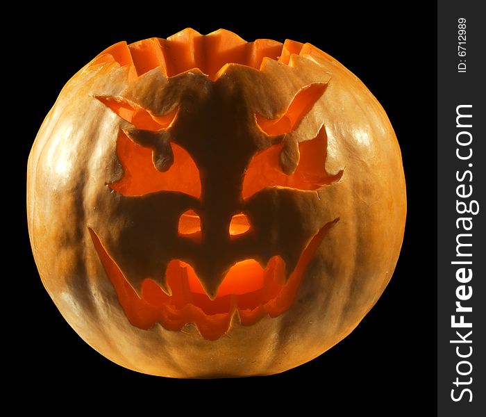 Nice orange grinning Halloween lantern isolated over black with clipping path