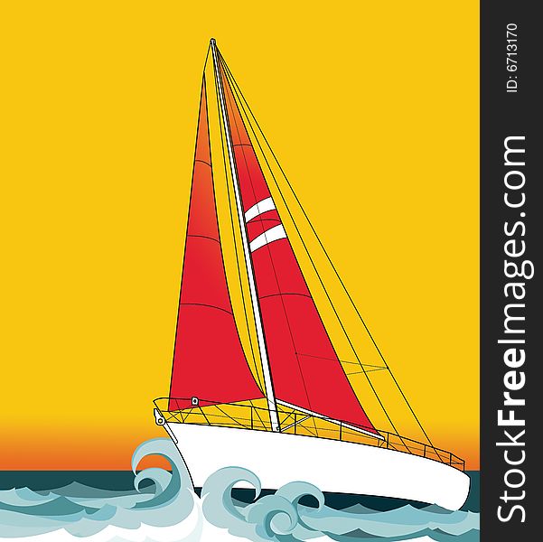 Coloured illustration of a sailing boat. Coloured illustration of a sailing boat