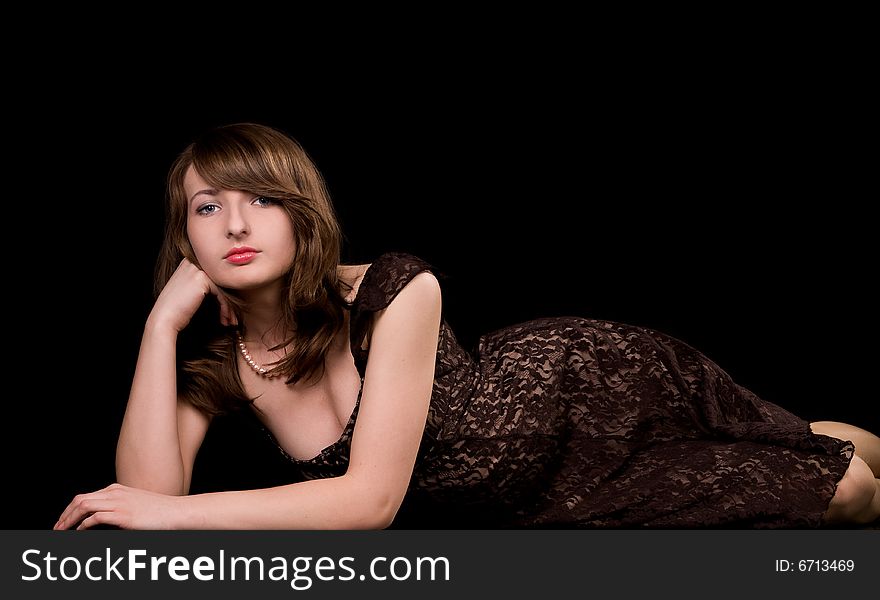 Young Woman On Black