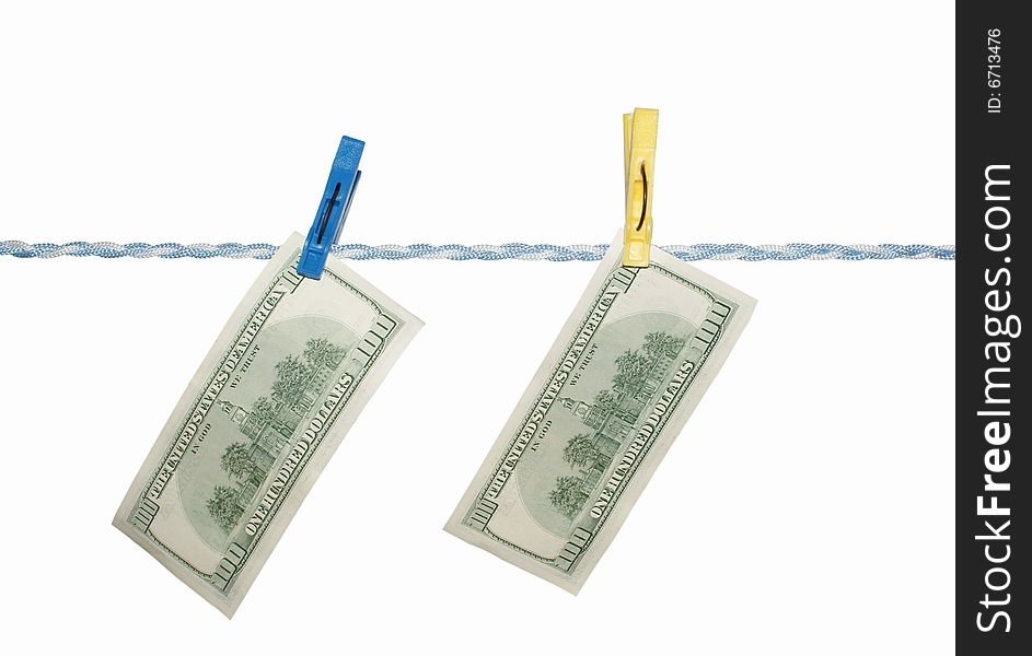 Drying dollars isolated on white. Drying dollars isolated on white