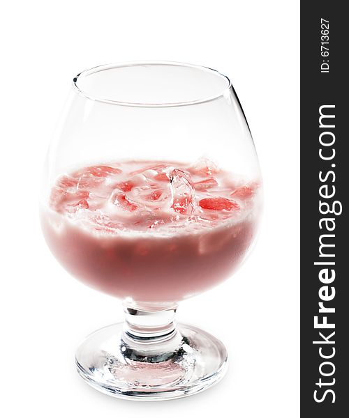 Alcoholic Cocktail with Cognac, Berries Liqueur and Cream in Snifter Glass. Isolated on White Background