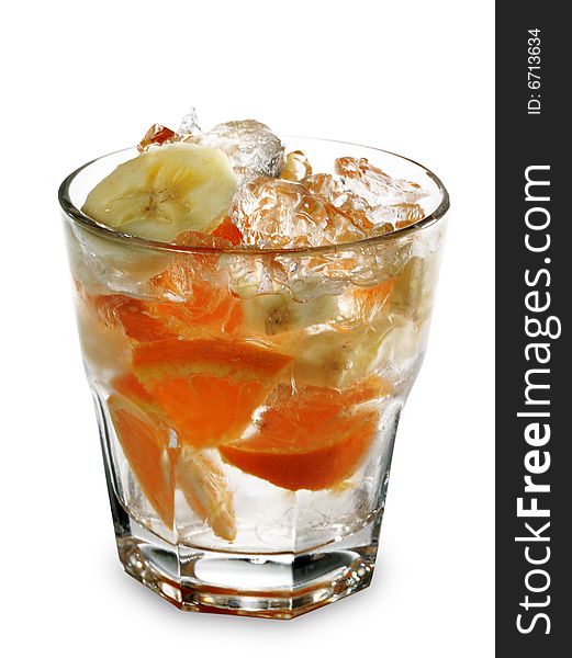 Alcoholic Cocktail with Cachaca (Brazil Rum) and Fruit Juice Served with Lime Slice. Isolated on White Background