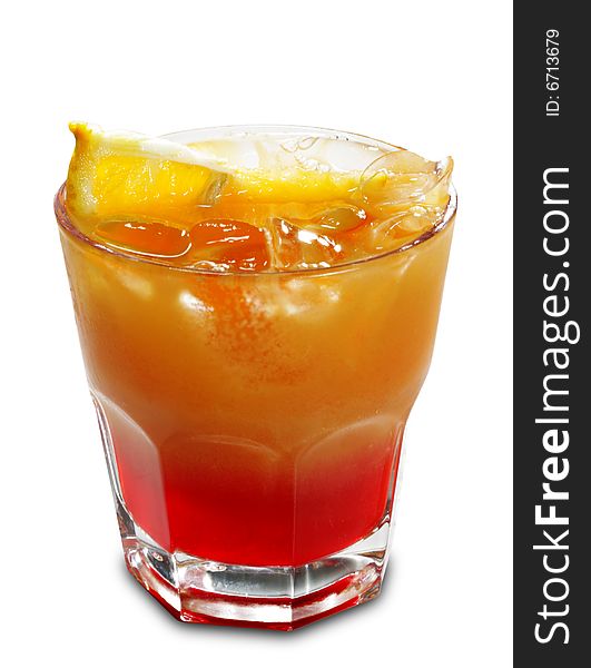 Alcoholic Cocktail made of Campari Bitter and Orange Juice. Isolated on White Background