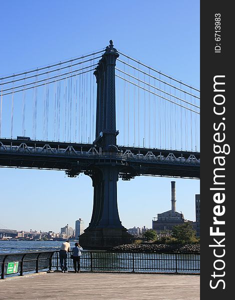 Boardwalk near the base of the Manhattan Bridge.