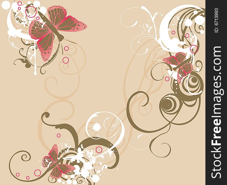 Illustration of a grungy background with butterflies