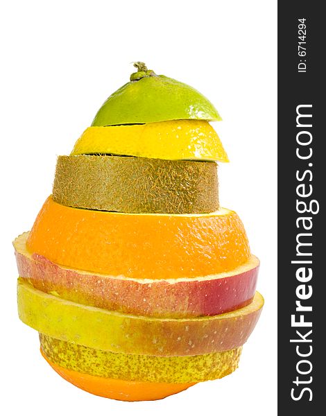 A new fruit composed of kiwi, orange, apple, lime and lemon slices