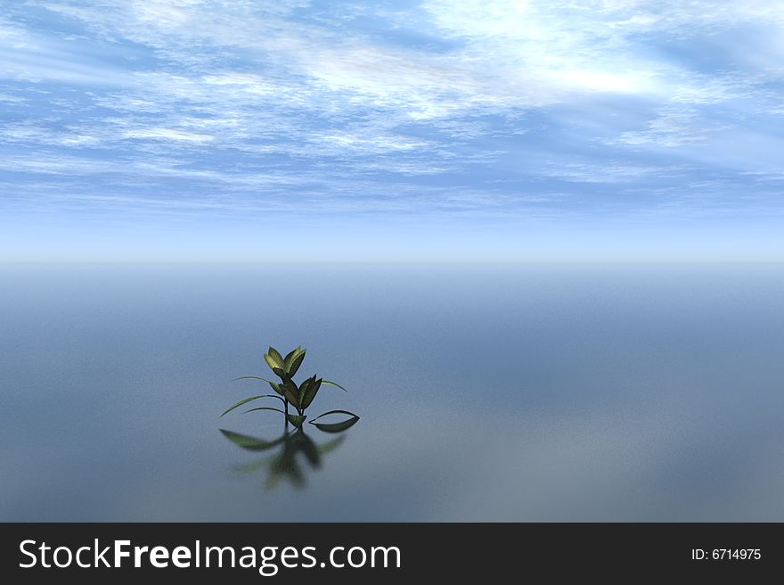 Illustration of a plant isolated against ocean and sky. Illustration of a plant isolated against ocean and sky.