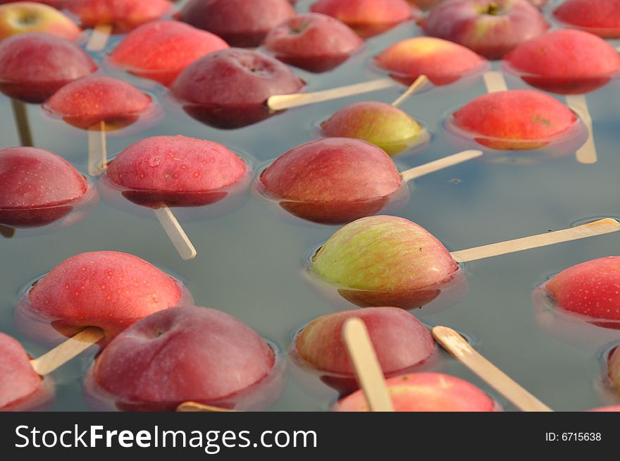 Swimming pool full of apples at a fall festival. Swimming pool full of apples at a fall festival