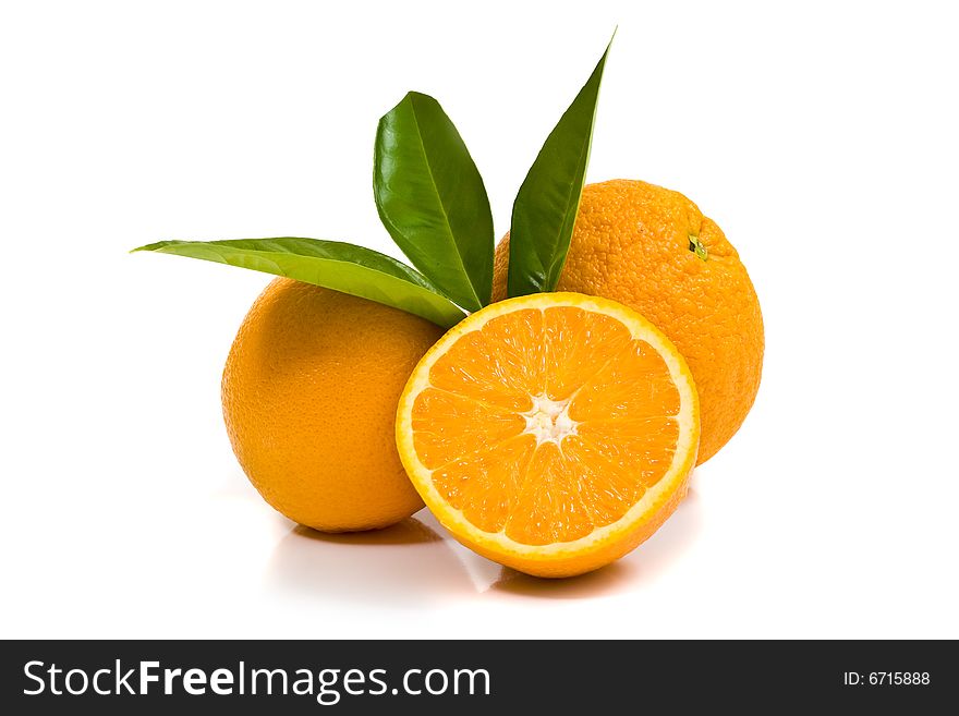 Ripe oranges isolated on white