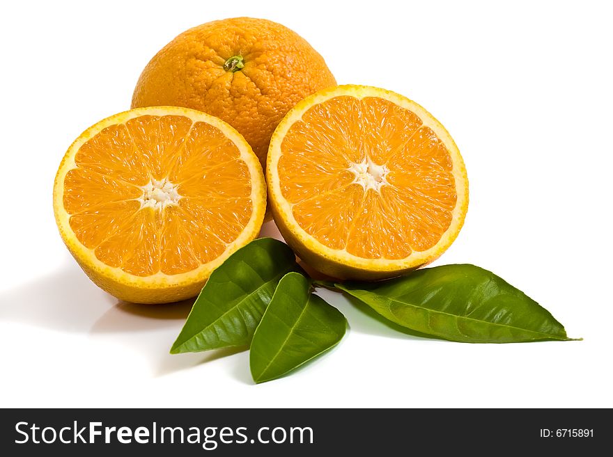 Ripe oranges isolated on white