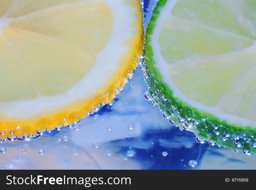 Close-up shot of a lemon and lime slice - refreshing...