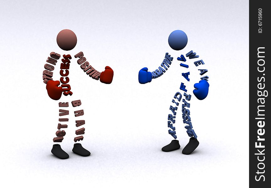 There are two character consist of positif and negatif words in boxing match.