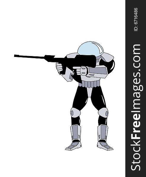 Illustration of space warrior armed by rifle