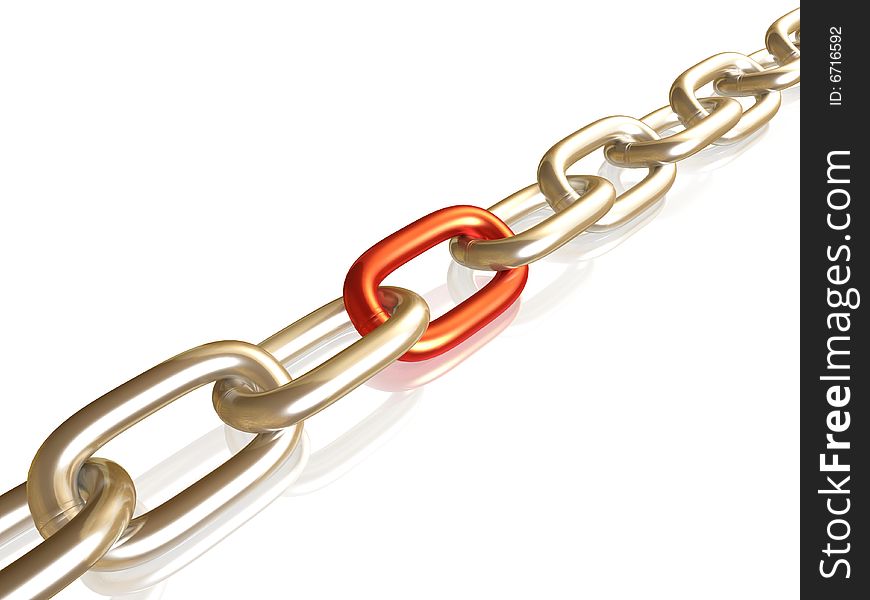 Steel chain with one red ring. Steel chain with one red ring