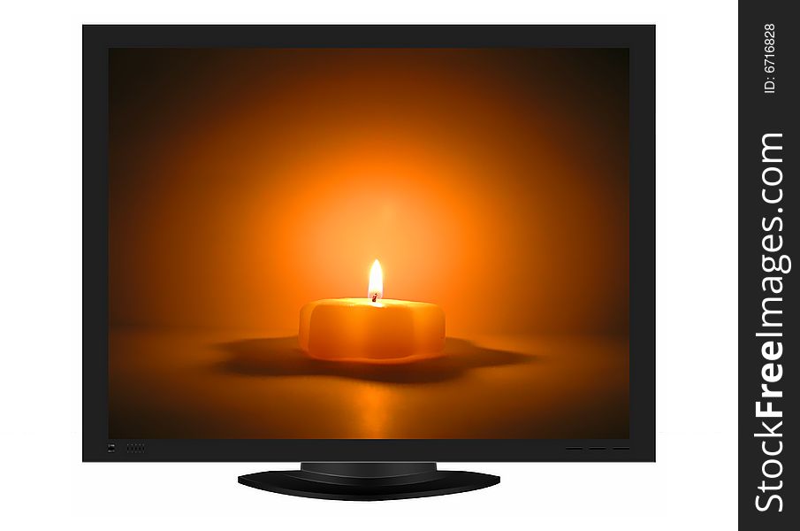 Illustration of a plasma TV with a christmas candle in the screen