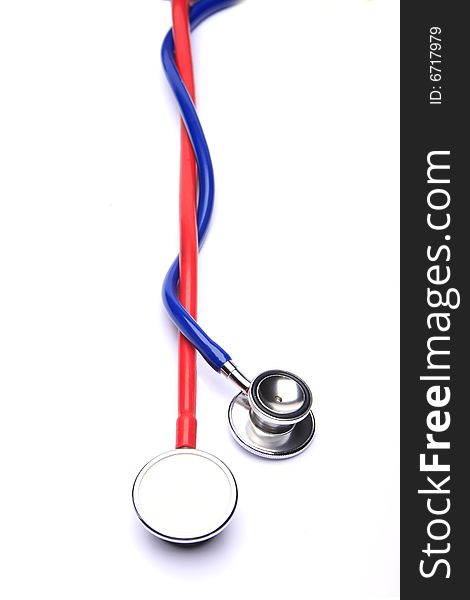 Red and blue stethoscopes isolated in white background