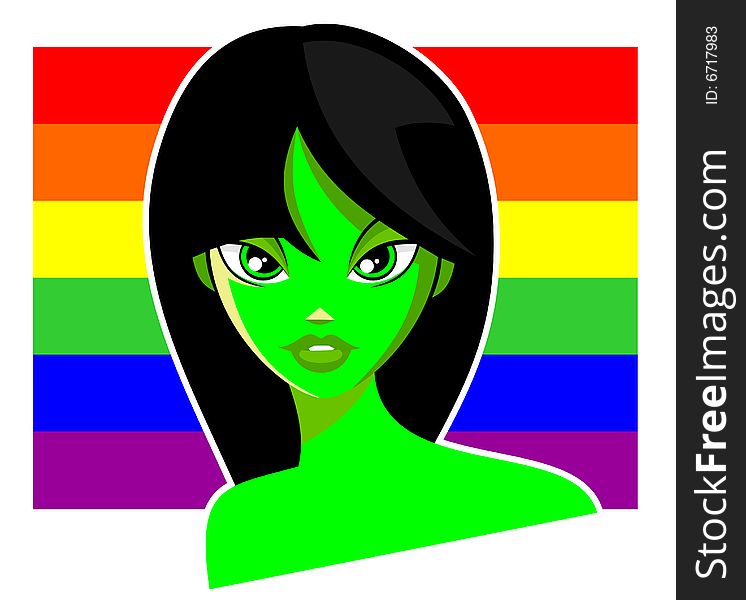 Green face of beauty girl on colored background. Vector. Green face of beauty girl on colored background. Vector.