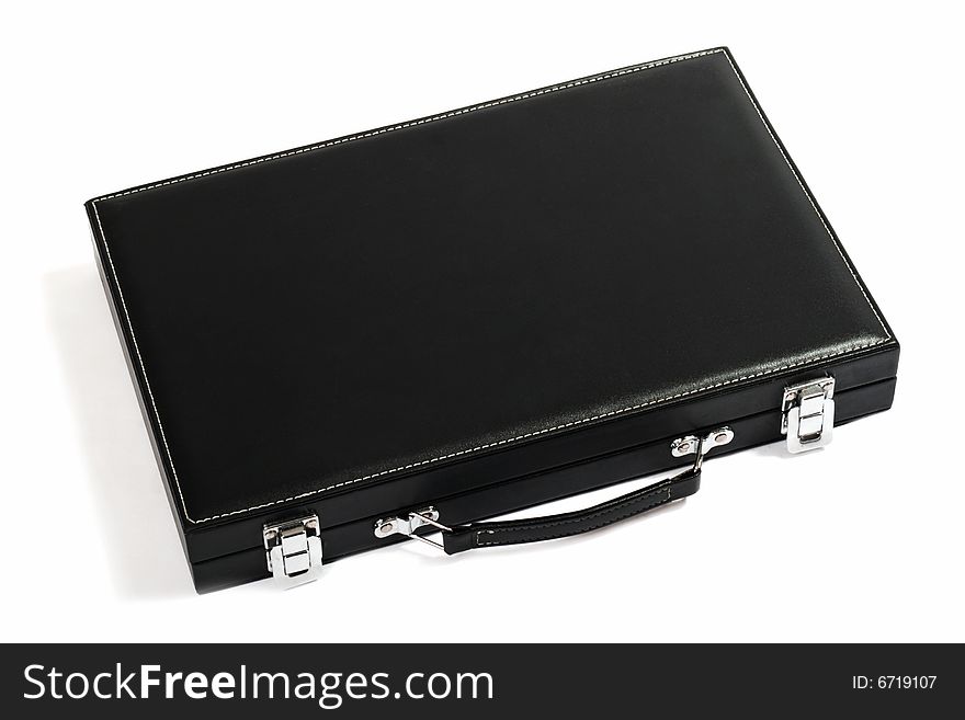 Thin black suitcase. Isolated on white background