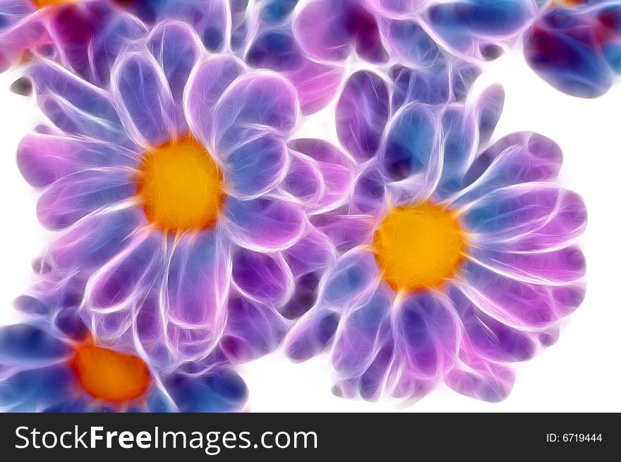 Fractal style daisies in blue and purple tones. Fractal style daisies in blue and purple tones.