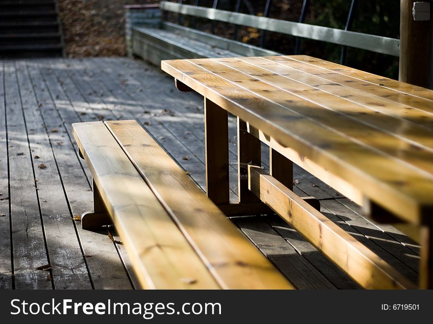 Outdoor dining table in warm autumn evening