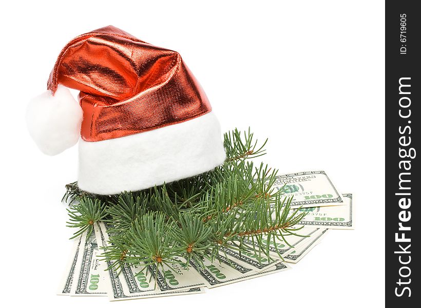 Santa's red hat and money on a white background