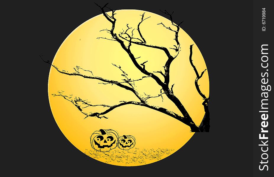 Yellow Moon Halloween Night Background