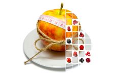 Collage Of Apple Surrounding Of Measuring Tape Tied With Twine A Stock Photography