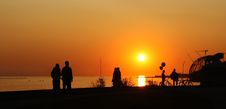 People S Silhouette In Sunset Royalty Free Stock Photos