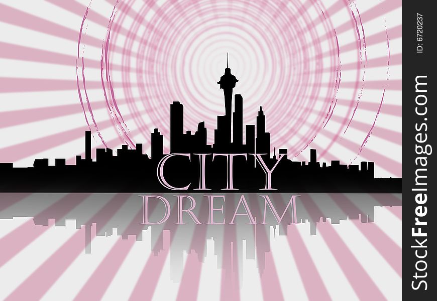 A city Silhouette on a multi-coloured background. A city Silhouette on a multi-coloured background