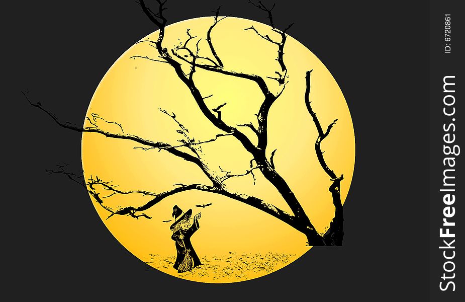 Halloween Yellow moon and witch black background illustration. Halloween Yellow moon and witch black background illustration