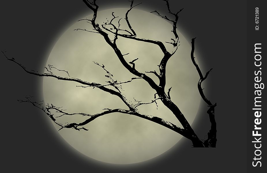 Night illustration with moon and black background