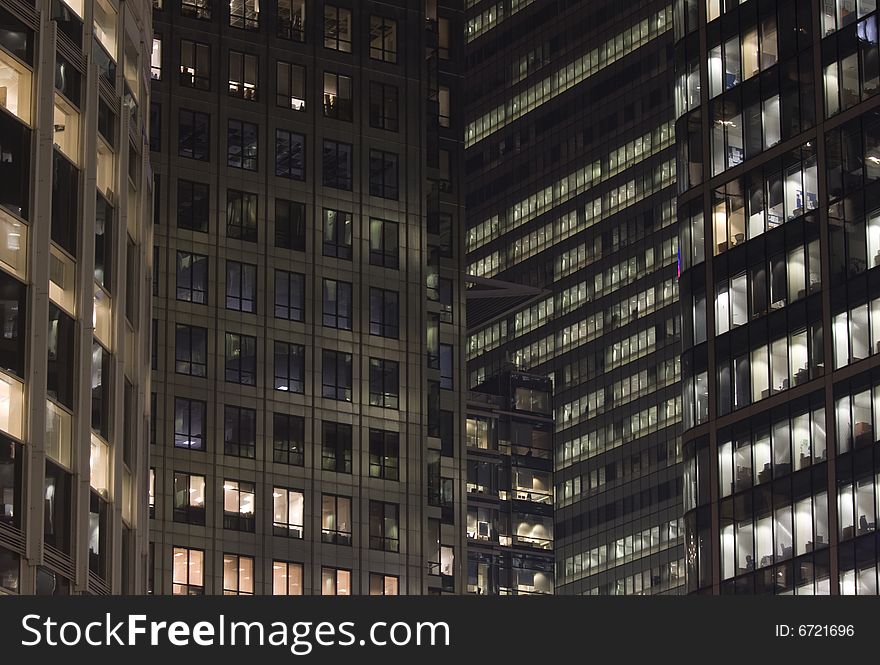 Closeup of office buildings at night. Closeup of office buildings at night