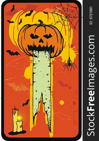 Halloween postcard with evil pumpkin. Halloween postcard with evil pumpkin