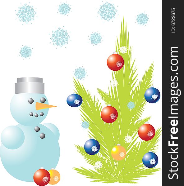 The vector illustration contains the image of christmas pine and snowman