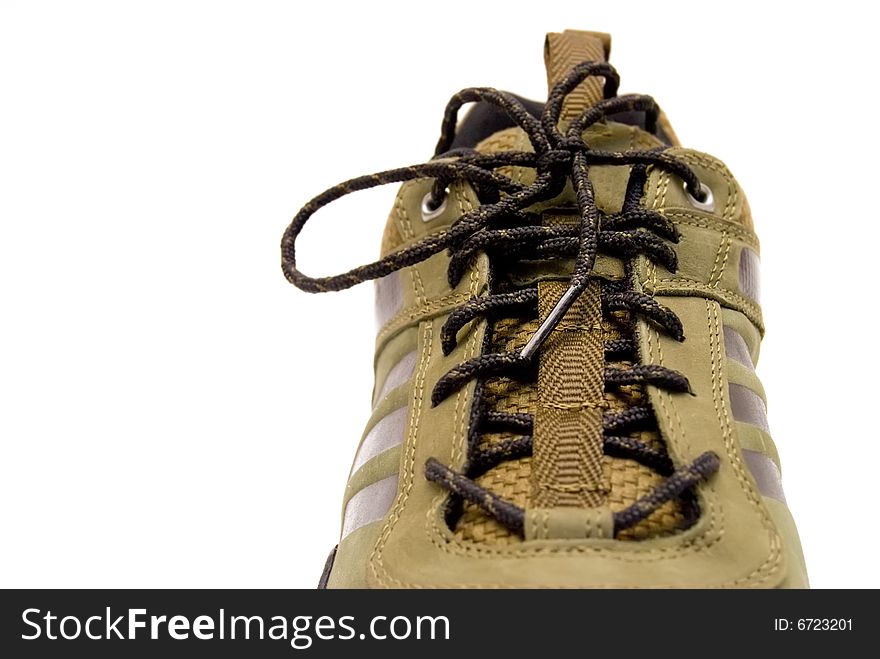 Photo of an adventure boot on a white background