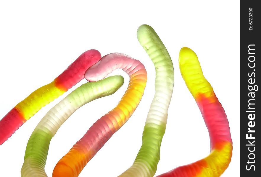 Colorful sweet snakes on white