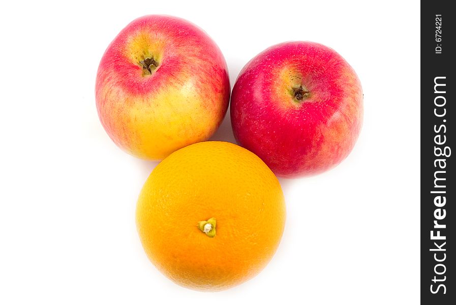 Apples juicy and sweet beautiful useful with orange on white background