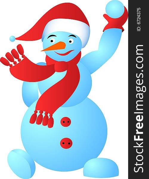 Cool snowman throws snowballs. Vector illustrations