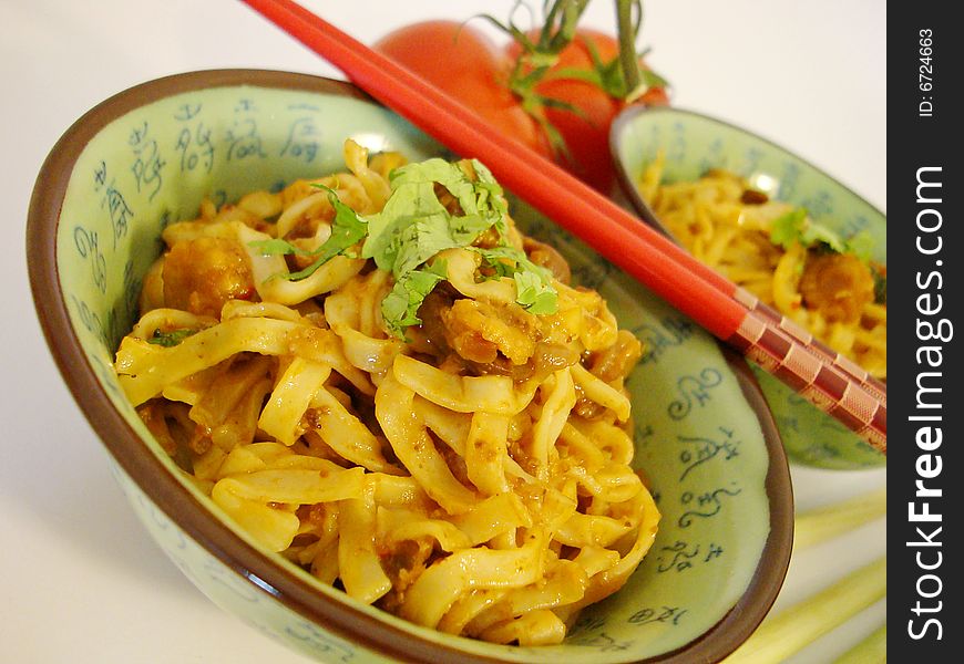 Chinese somen noodles with vegetables and spices. Chinese somen noodles with vegetables and spices