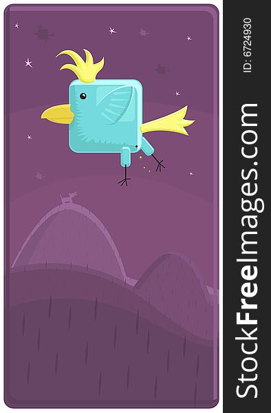 Vector illustration of a funny bird over purple background