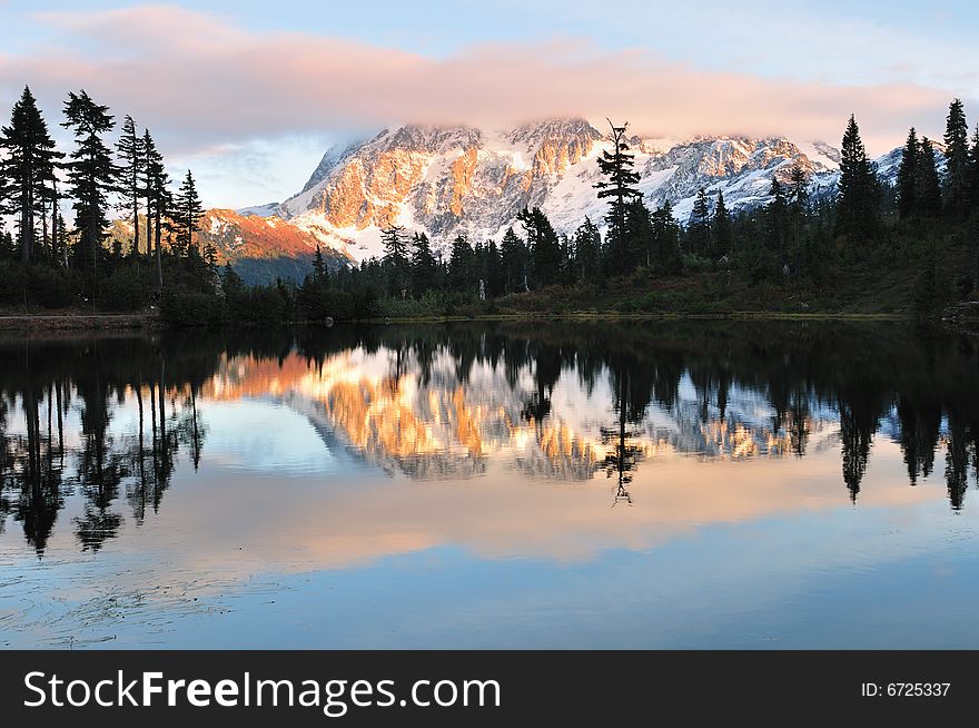 Reflection of Mt Shuksan on Picture Lake at Mount Baker. Reflection of Mt Shuksan on Picture Lake at Mount Baker