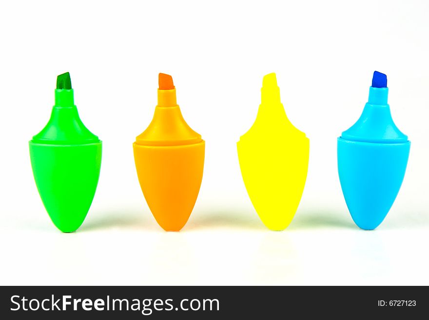 Mini highlighers isolated against a white background. Mini highlighers isolated against a white background