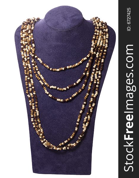 Colorful beads made necklace with self-standing display on white background