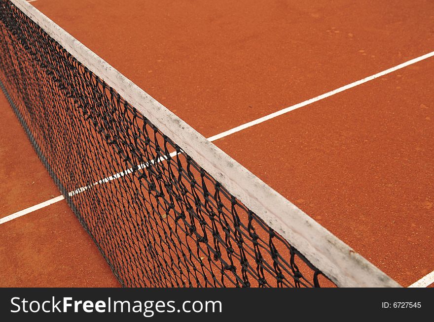 View tennis court with tennis net