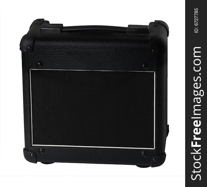 Portable amplifier used by musicians isolated set against white background