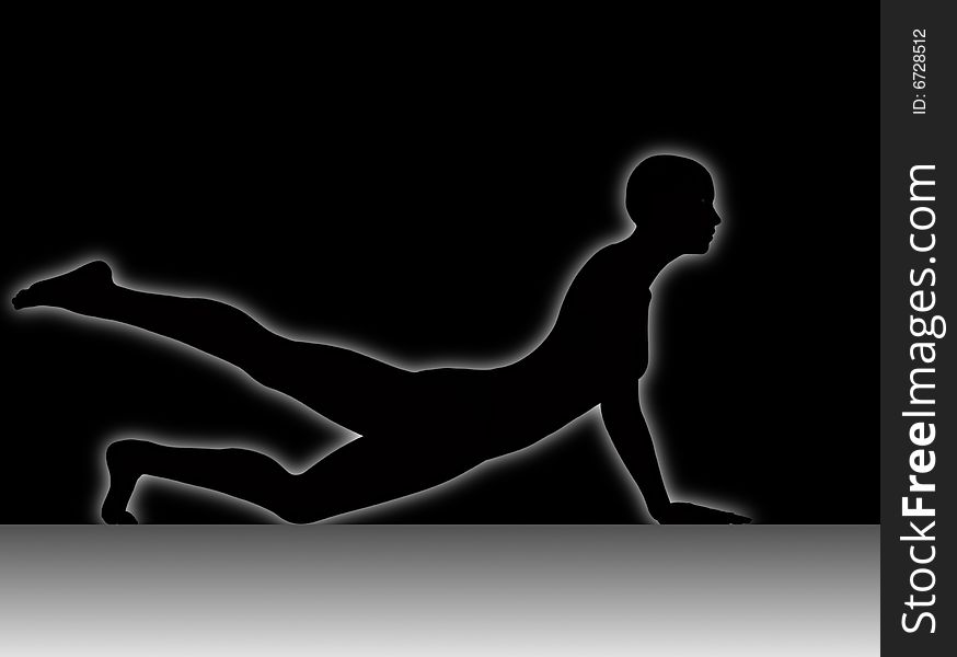 Light silhouette of a woman gymnastics on black with gradient floor. Light silhouette of a woman gymnastics on black with gradient floor.