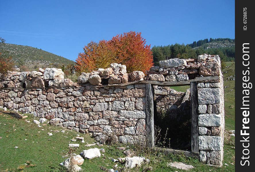 Old house ruins in Bosnian mountains near Sarajevo