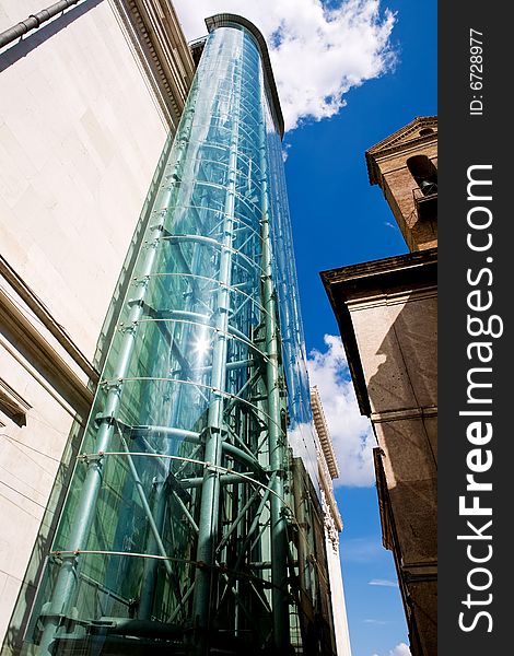 Modern tourist elevator in The Victor Emmanuel Monument, Rome, Italy