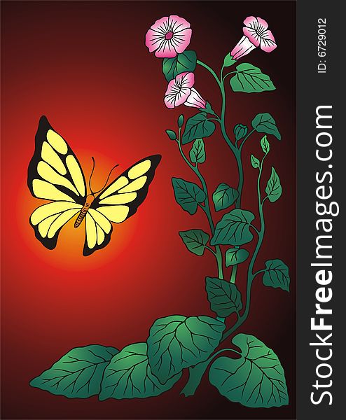 Twisted flower with the butterfly. A card. Twisted flower with the butterfly. A card.