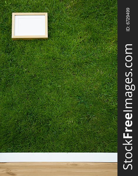 Natural wallpaper with grass texture and an empty frame